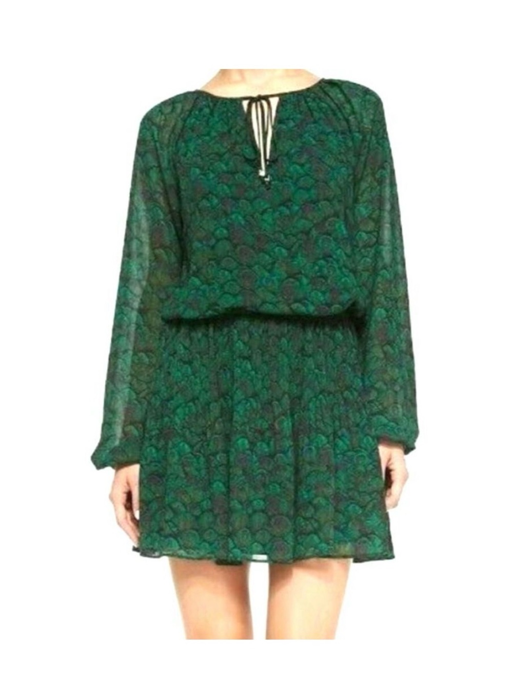 MICHAEL Michael Kors Emerald Green Printed Long-Sleeve Mini Dress